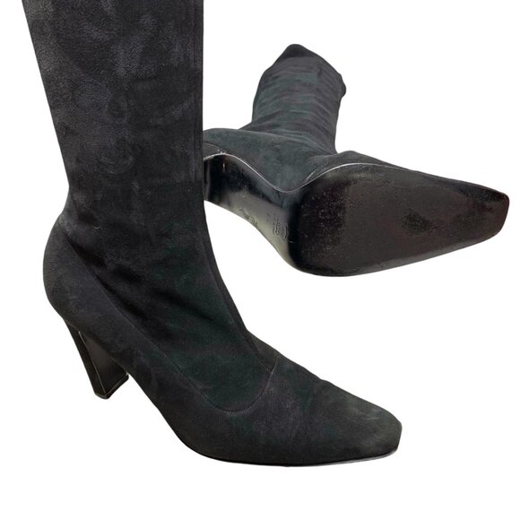 Bergdorf Goodman Black Suede Stretch Pull On Heeled‎ Tall Boots - Picture 10 of 14
